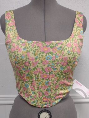 Floral Square-Neck Corset in Yellow by